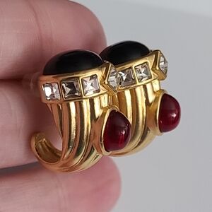 Designer Vintage Style Earrings Glass Gold Runway Couture Pierced Bold 80's